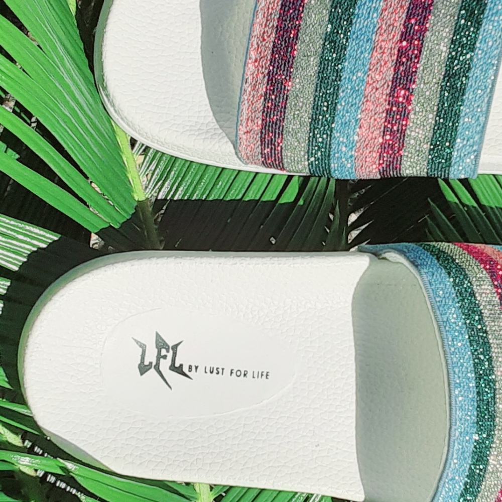 GLITTER Stripe Slides Sandals SPRING ARRIVALS! - Picture 8 of 9